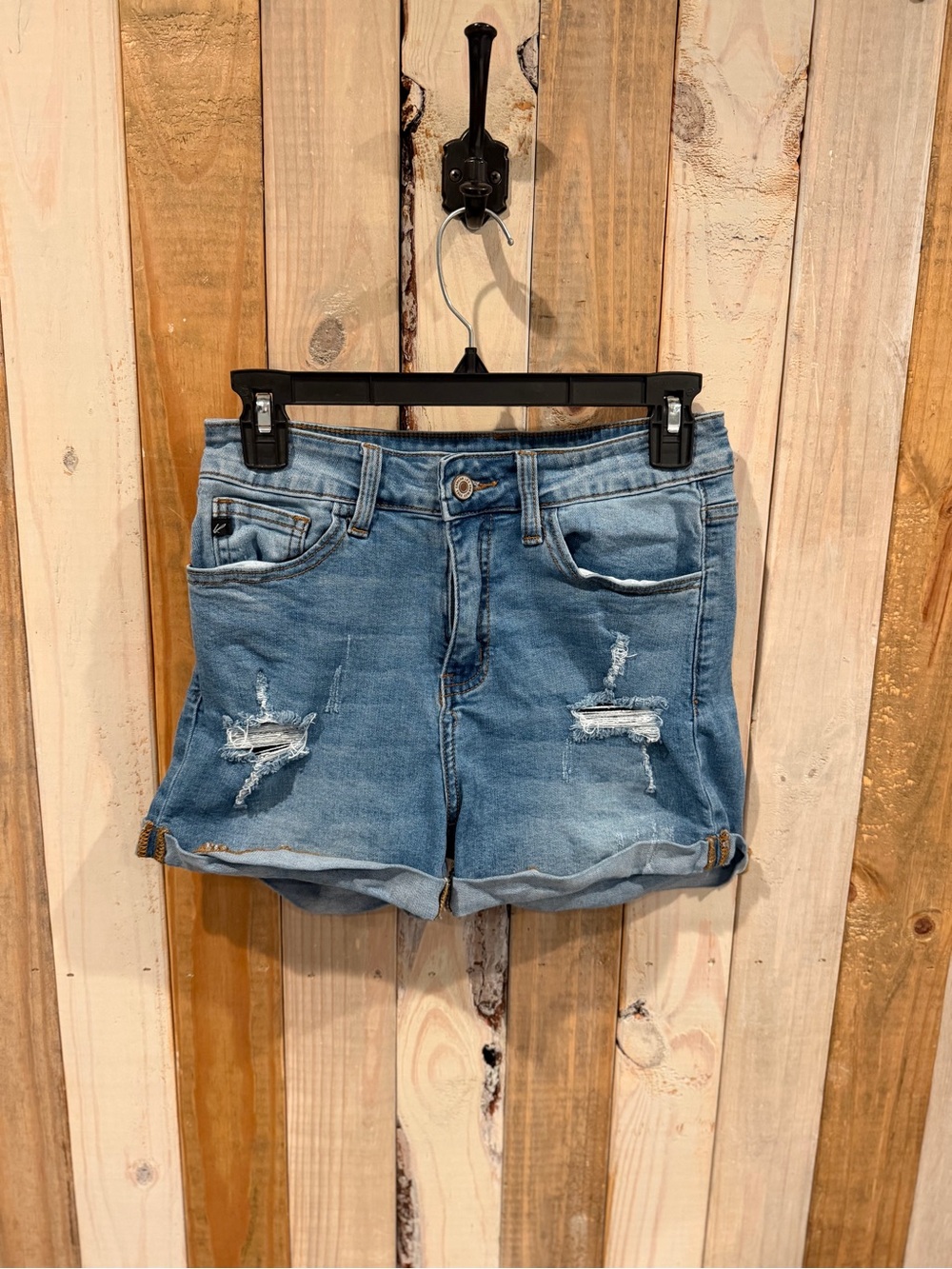 KanCan Light Blue Distressed Roll-Cuff Jean Shorts